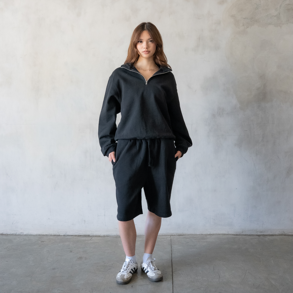 600 GSM 'Black' Quarter Zip Sweatshirt